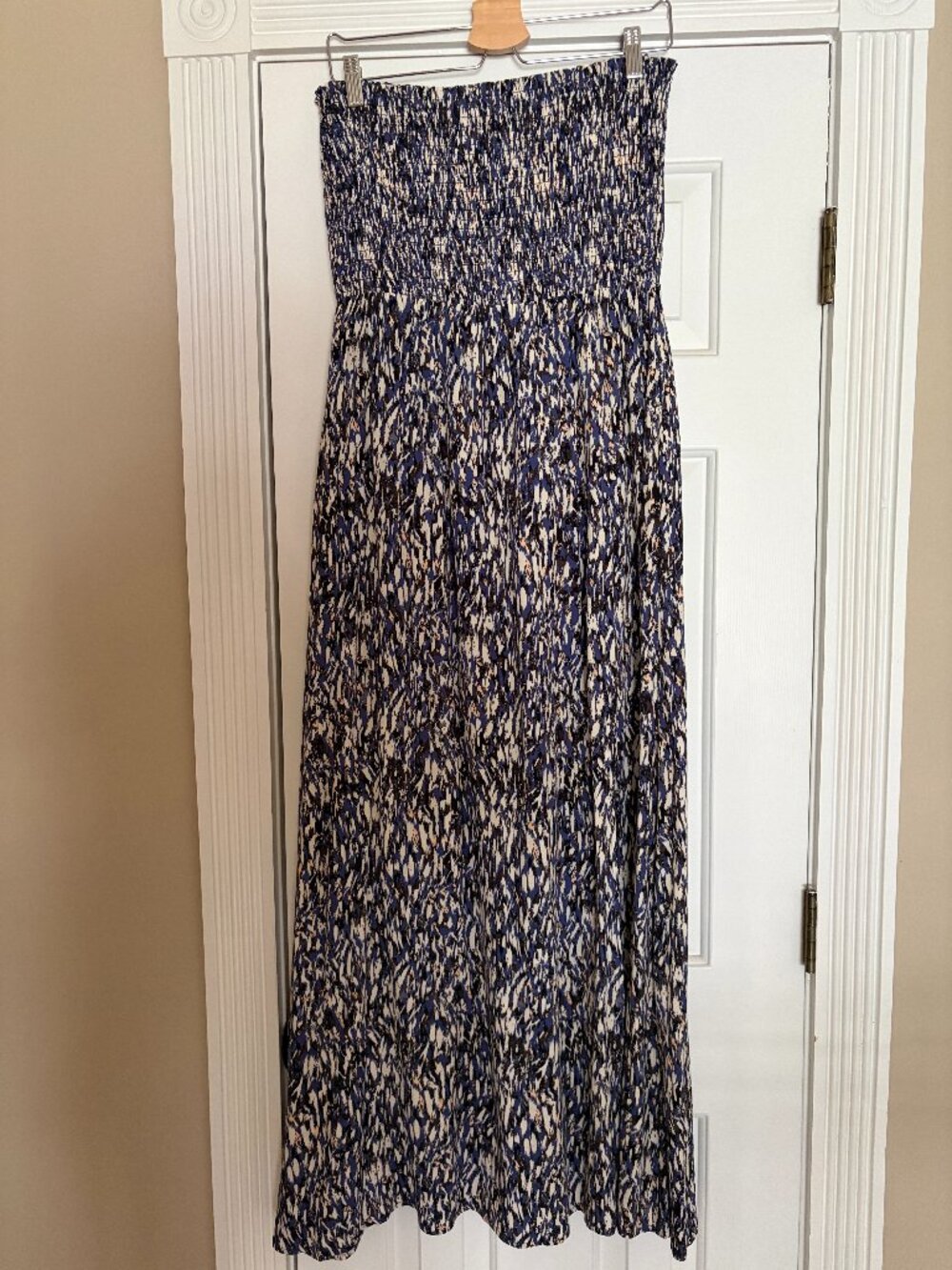 Evereve Strapless Smocked Maxi Dress Blue Floral Size Large